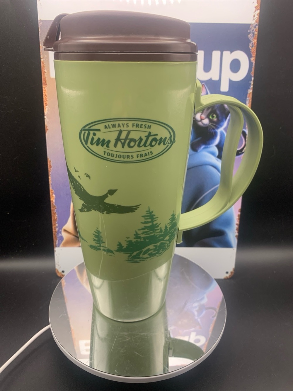Pre Owned Tim Horton Insulated Thermo Serv Trees Geese Travel Mug Tumbler W/Lid